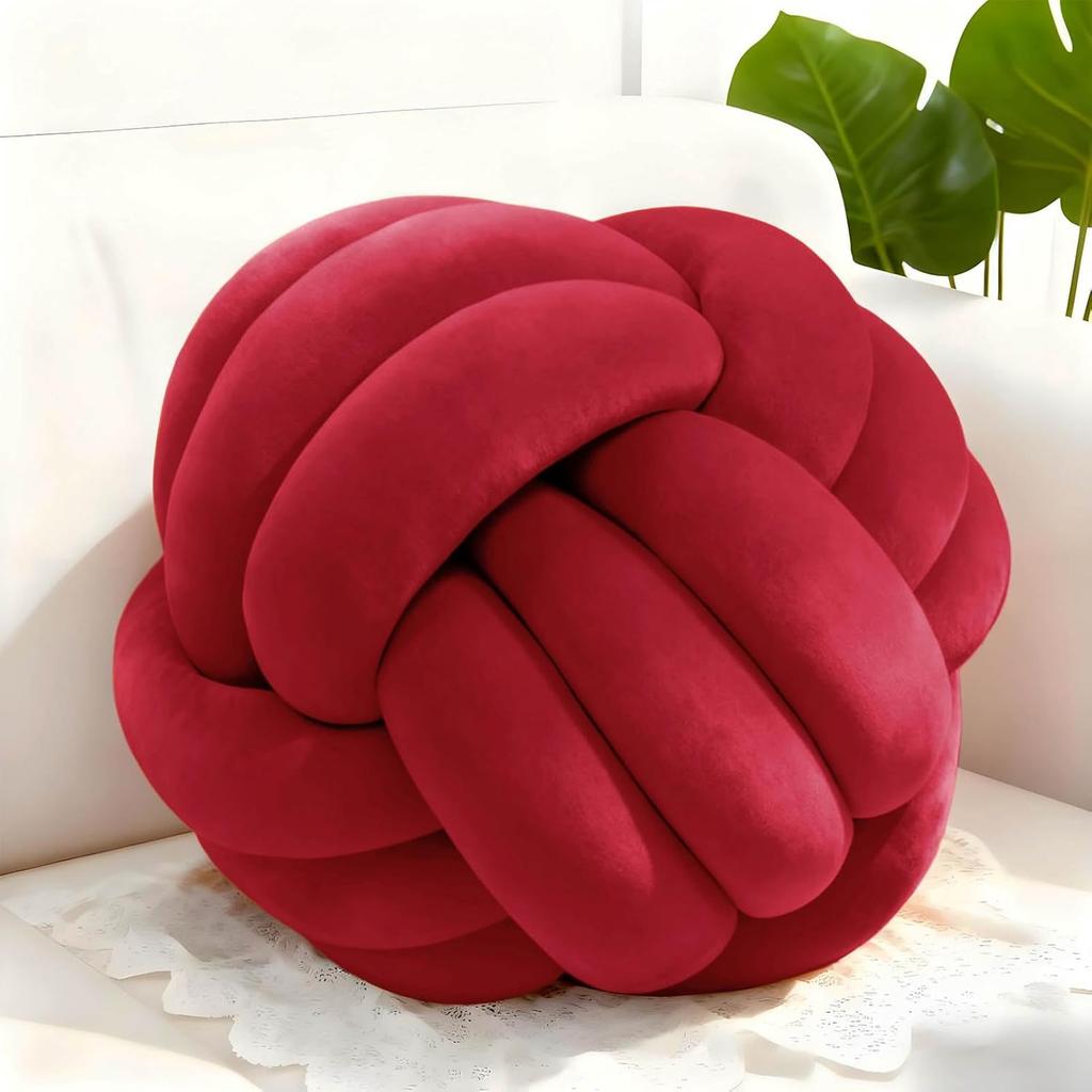Dark Green 8.6 Inches Knot Pillow Ball, Round Soft Handmade Knotted Ball Pillow Plush Cushion Home Decor, Knotted Plush Pillow Cushion, for Bedroom,