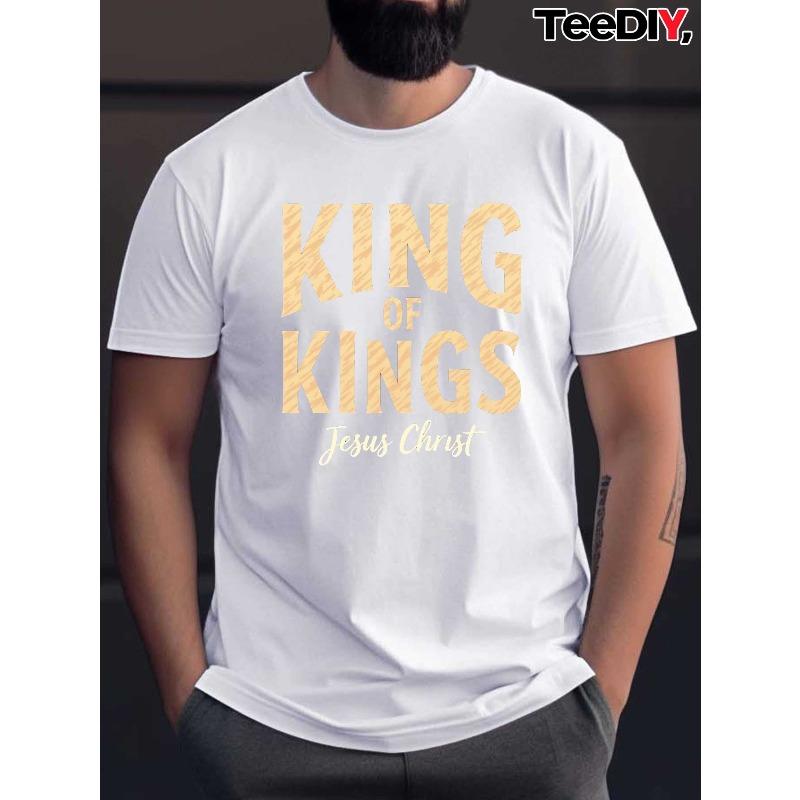 

European Size TEEDIY Men S Plus Size King of Kings Graphic T-Shirt - Black with Golden Lettering, Sweat-Wicking, Freedom of Movement,Crew Neck S белый