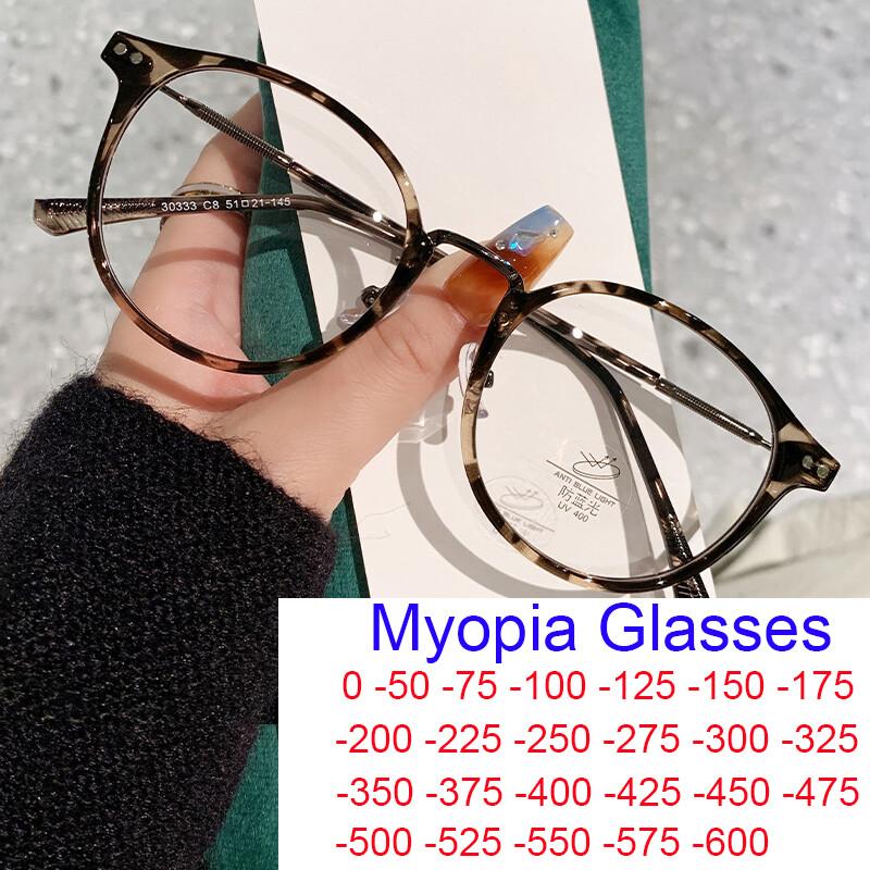 Glasses Female Eyeglass Frame Anti Spectacle Ray Leopard Minus Stylish Super Diopter Myopia Small Round Ladies Spectacle Blue Light Eyewear TR90