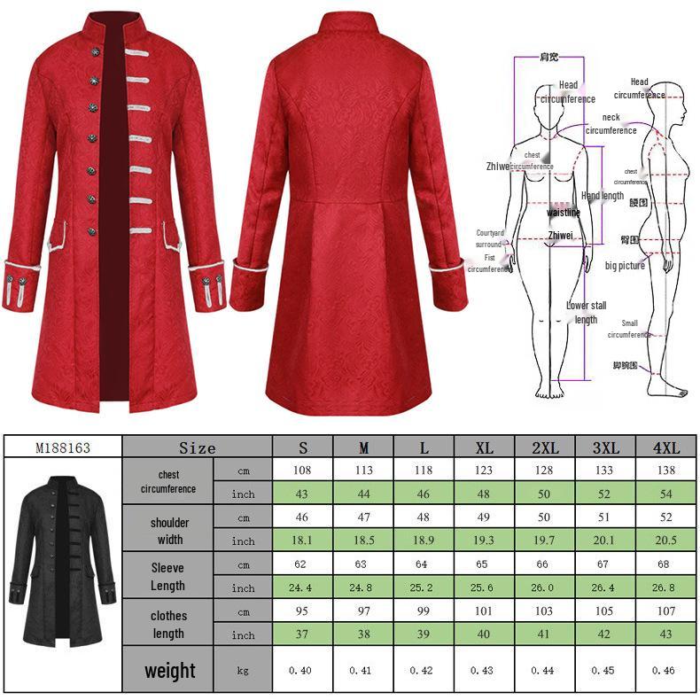 2021 European & American Men's Solid Color Steampunk Retro Stand Collar Coat
