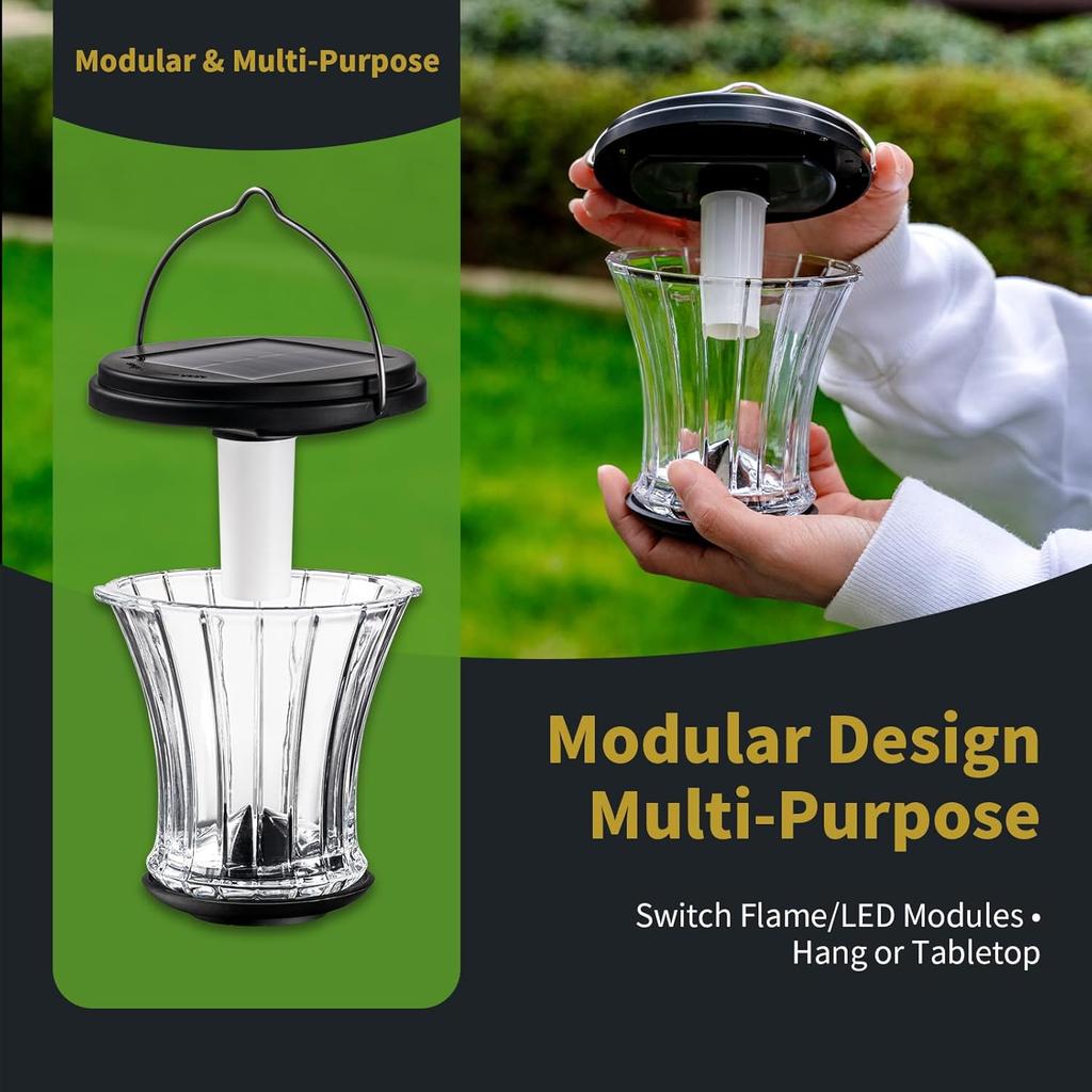 Waterproof Solar Lanterns, Flickering Flame Outdoor Lights, 4-Pack for Patio Garden Pathway Camping