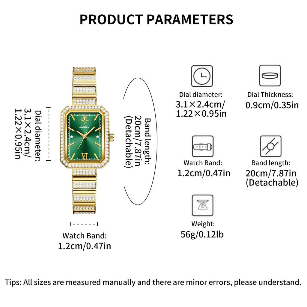 Fashion Womens Diamond Bracelet Watches Square Dial Waterproof Quartz Watch for Ladies