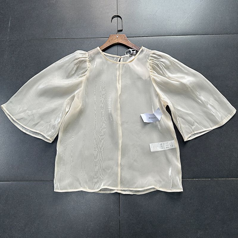

Pearl Streamer Perspective Downy Bell Sleeve Shirt Tops Export Single ~ Light Elegant Little Fairy Light apricot XL