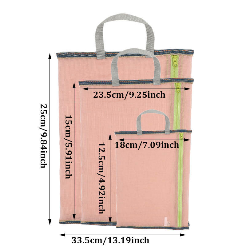 Translucent Mesh Storage Bag Portable Zipper Handbag Functional Cosmetic Pouch Pencil Case Documents Paper Organizer