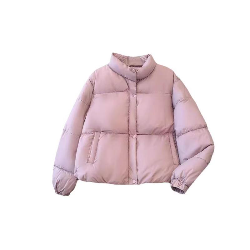 

Winter new down cotton clothes women s short loose stand-up collar small thickened bread clothes L фиолетовый