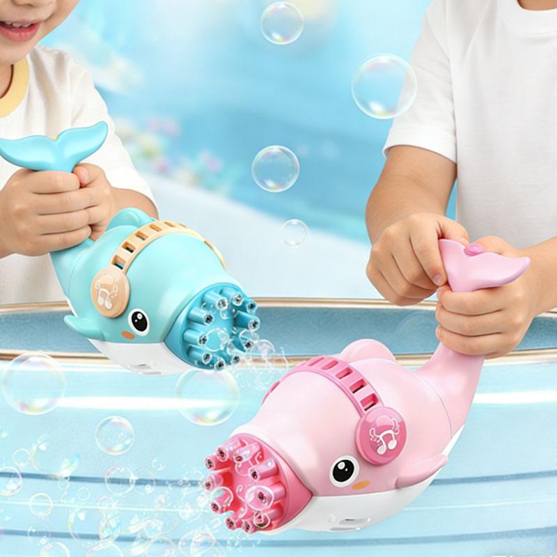 Forma di Delfino Blu Rosa 10 Fori Macchina Divertente Soffiatore Automatico di Sapone Giocattolo Soffiabolle Pistola Elettrica per Bolle Giochi per Feste all'Aperto A