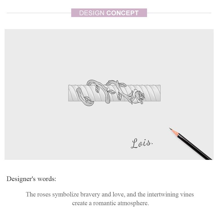 Bamoer 925 Sterling Silver Rose Vines Metal Charm for Original Silver Bracelet Fine Plated Platinum DIY Jewelry