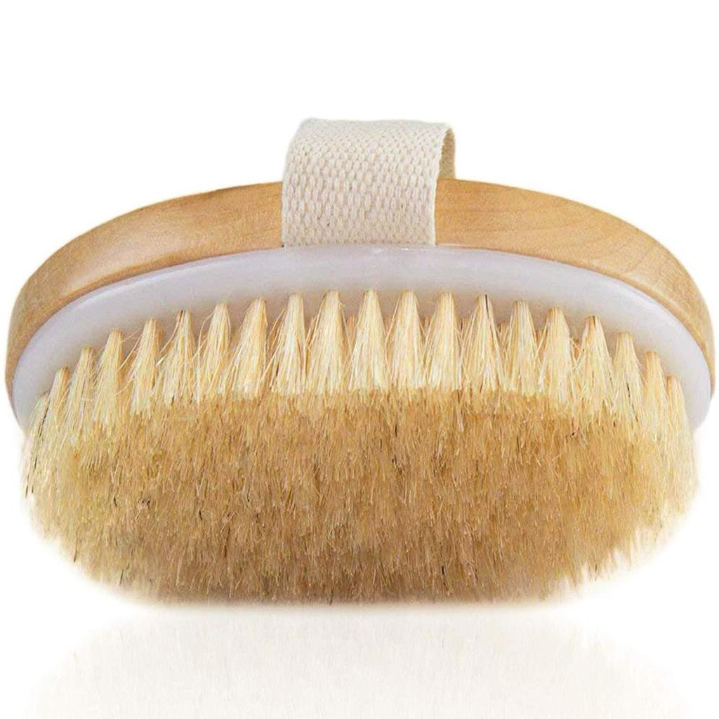 Portable Handheld Boar Bristle Bath Brush - Round Head Shower Back Scrubber