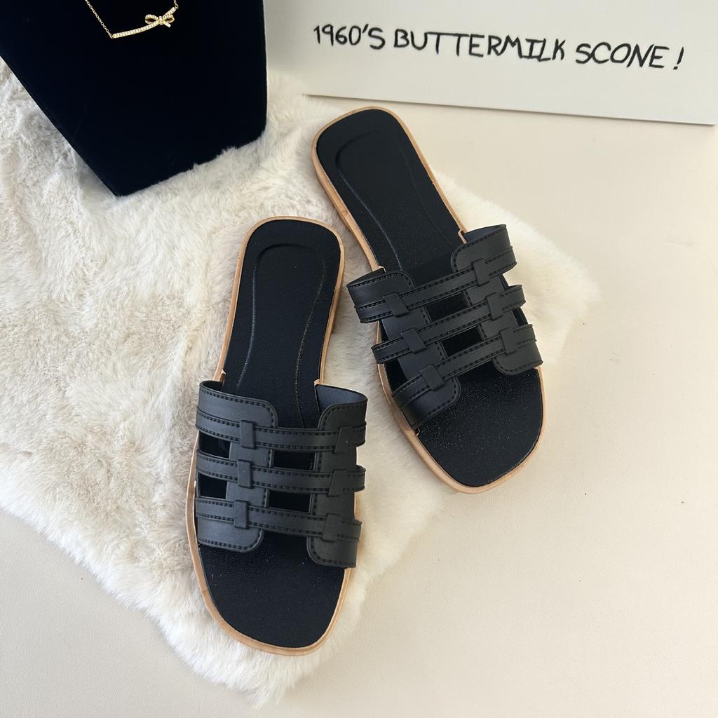 Summer new cross-strap slippers women's simple one-word drag fashion versatile Internet celebrity ins