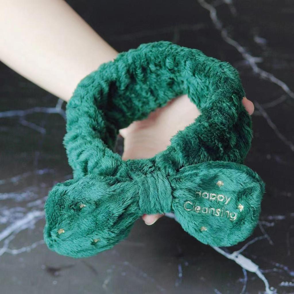 Green Plaid Christmas Bow Headband for Girls - Embroidered Flannel Hair Tie