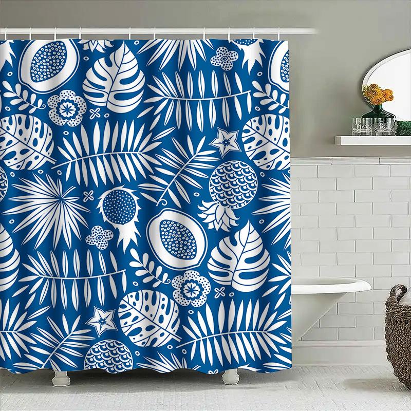 White Blue Leaf Shower Curtain Bathroom Decorative Printed Fabric Waterproof Bath Rug Tarp Shower Cover Home Decor Customizable