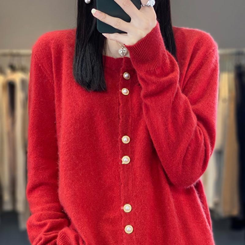 Wool Loose Pearl Button Round Neck Knit Sweater Cardigan New Spring Women s Versatile Jacket Top M 9980₽