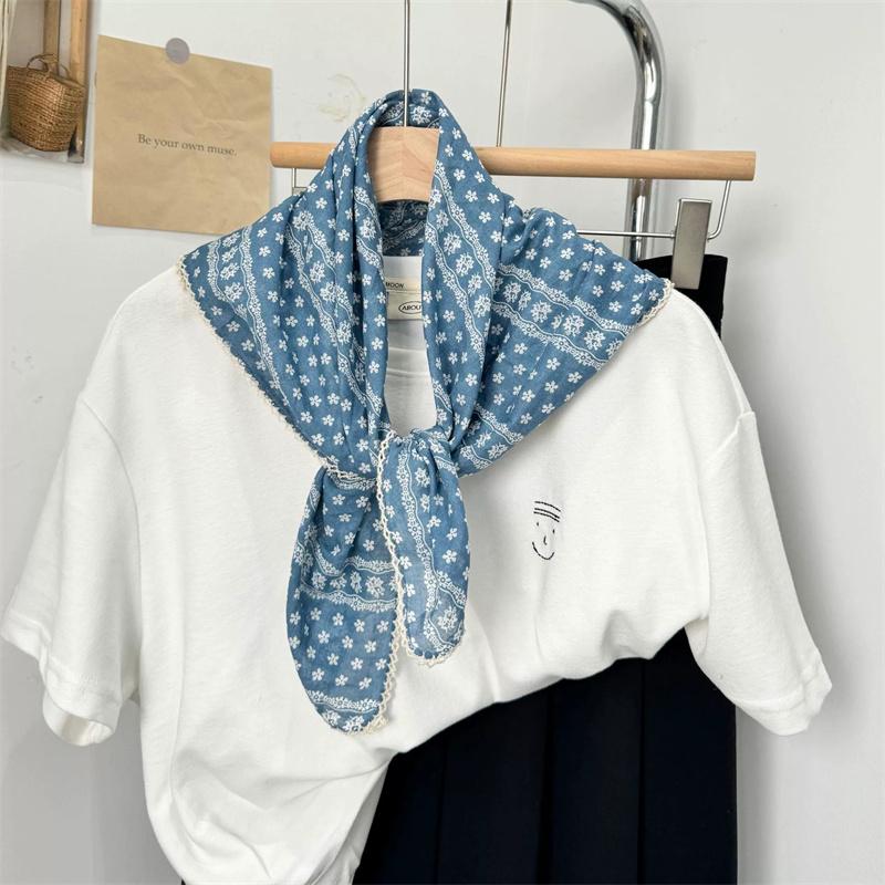 Vintage Square Floral Scarf Small Shawl Headscarf Korean Style Neck Protection Scarf