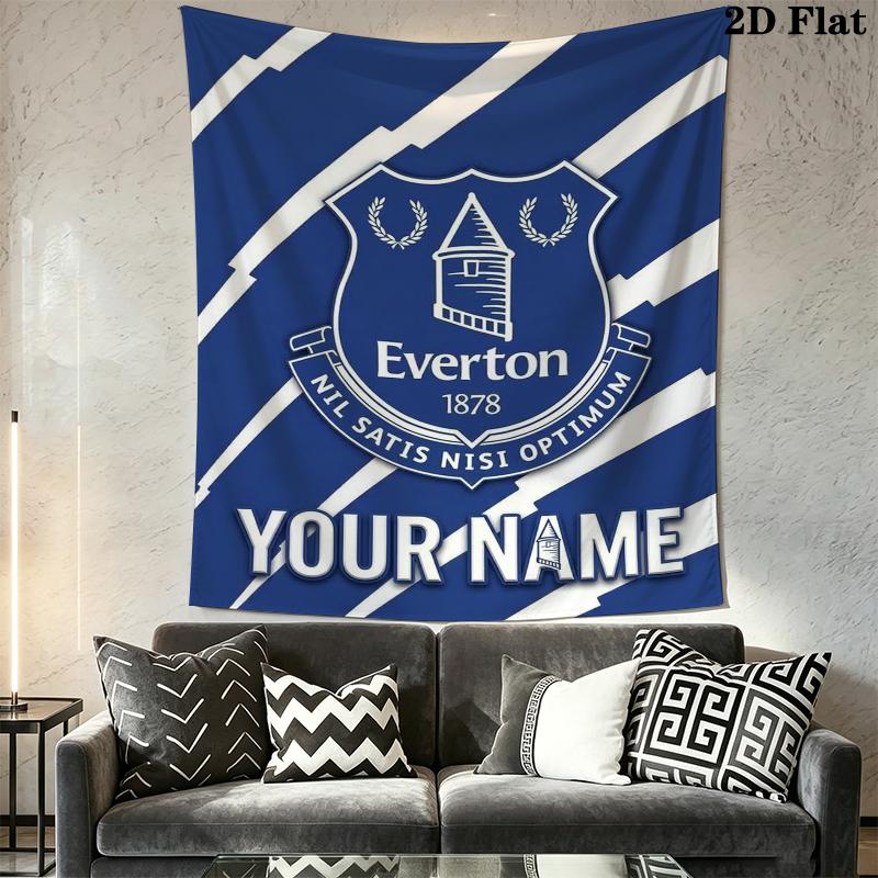 Custom Name Everton FC Wall Tapestry Aesthetic Wall Hanging Printed Fabric Blanket Decorative Tapestries for Bedroom Living Room Home Decor