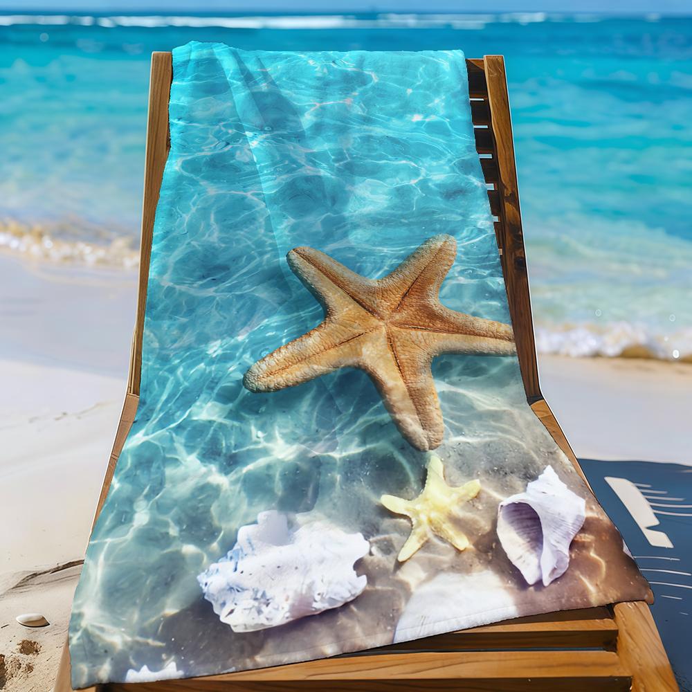 Starfish on the Summer Beach in SeaWater Towel For Swim Yoga Gym Quick Drying Soft and skin-friendly Beach Towels All-Season
