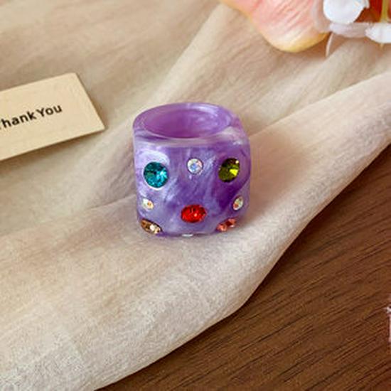 Korean Style High-End Rhinestone Resin Pleated Round Ring - Simple Index Finger Jewelry for Women