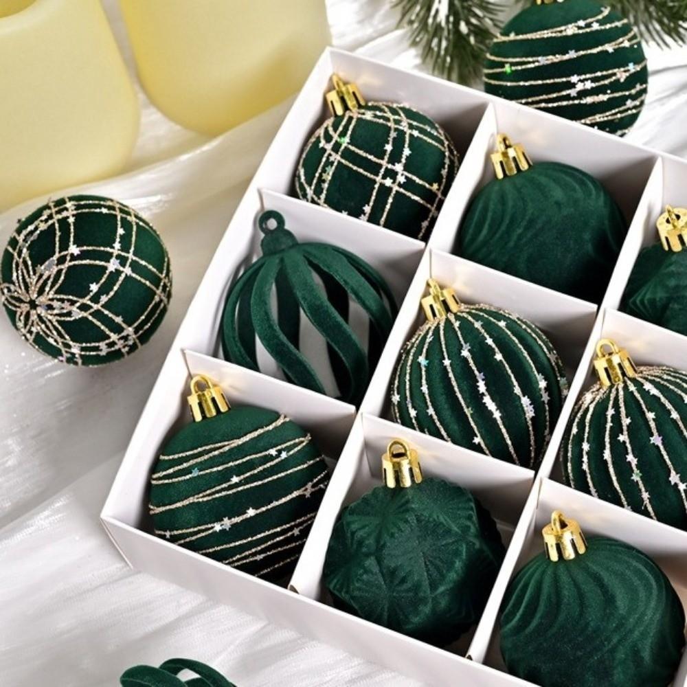 12pcs Hand-Painted Christmas Hanging Ball Flocking Xmas Tree Ornaments  Home Decor