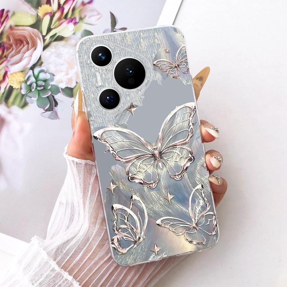 For Huawei Pura 70 70Pro 70 Ultra Pura 80 pro Pro+ Phone Case Clear Soft TPU Bumper Cover Cool Cartoon Butterfly Flower Funda