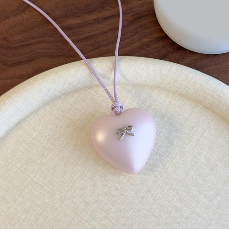 Acrylic Heart Pendant Necklace with Bowknot Fashionable Neckpiece Party Jewelry for Women Date Night Accessories