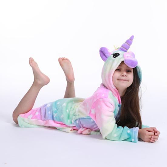 Cute Kids Boys Girls Unicorn Long Sleeve Hooded Pocket Sash Bathrobe