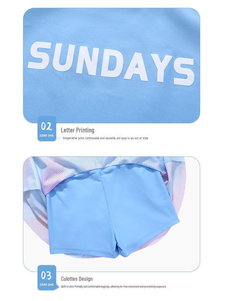 2024 Kids' Split Skirt Swimsuit - Short-Sleeved, Summer Beach Sunscreen for Girls
