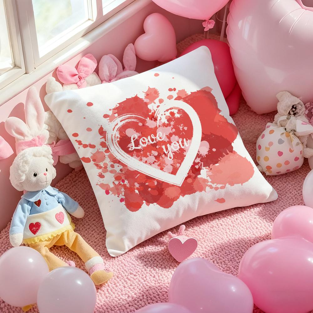 Valentine Red Heart Pillow Case Soft Plush Fabric Double-Sided Printed Cushion Cover Warm Winter Sofa Pillow Case