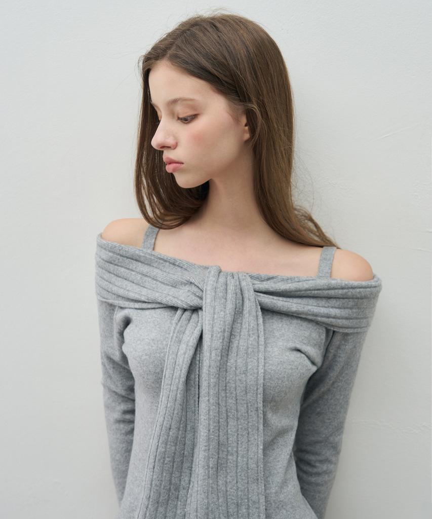 Ledeoli Soft Muffler Off-Shoulder Knit [Melange]