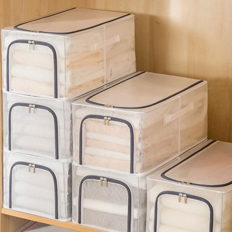 31L Closet Clothes Storage Box Transparent PVC Metal Frame Storage Bag Organizer
