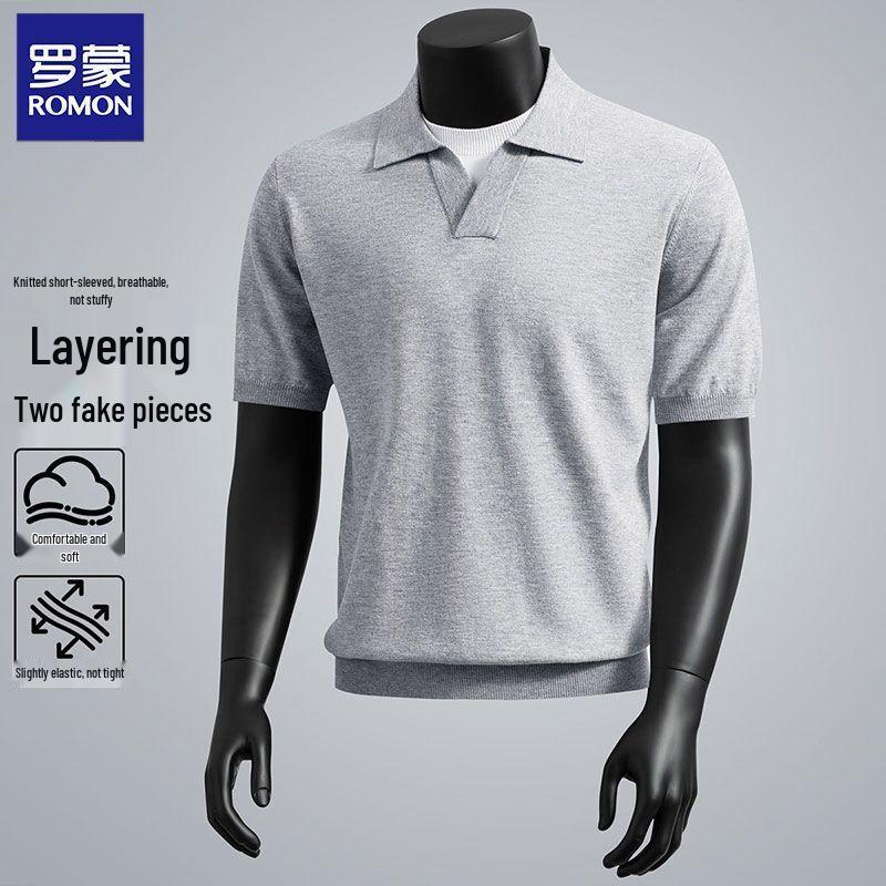 ROMON Men s Business Casual Short Sleeve Polo Shirt XL