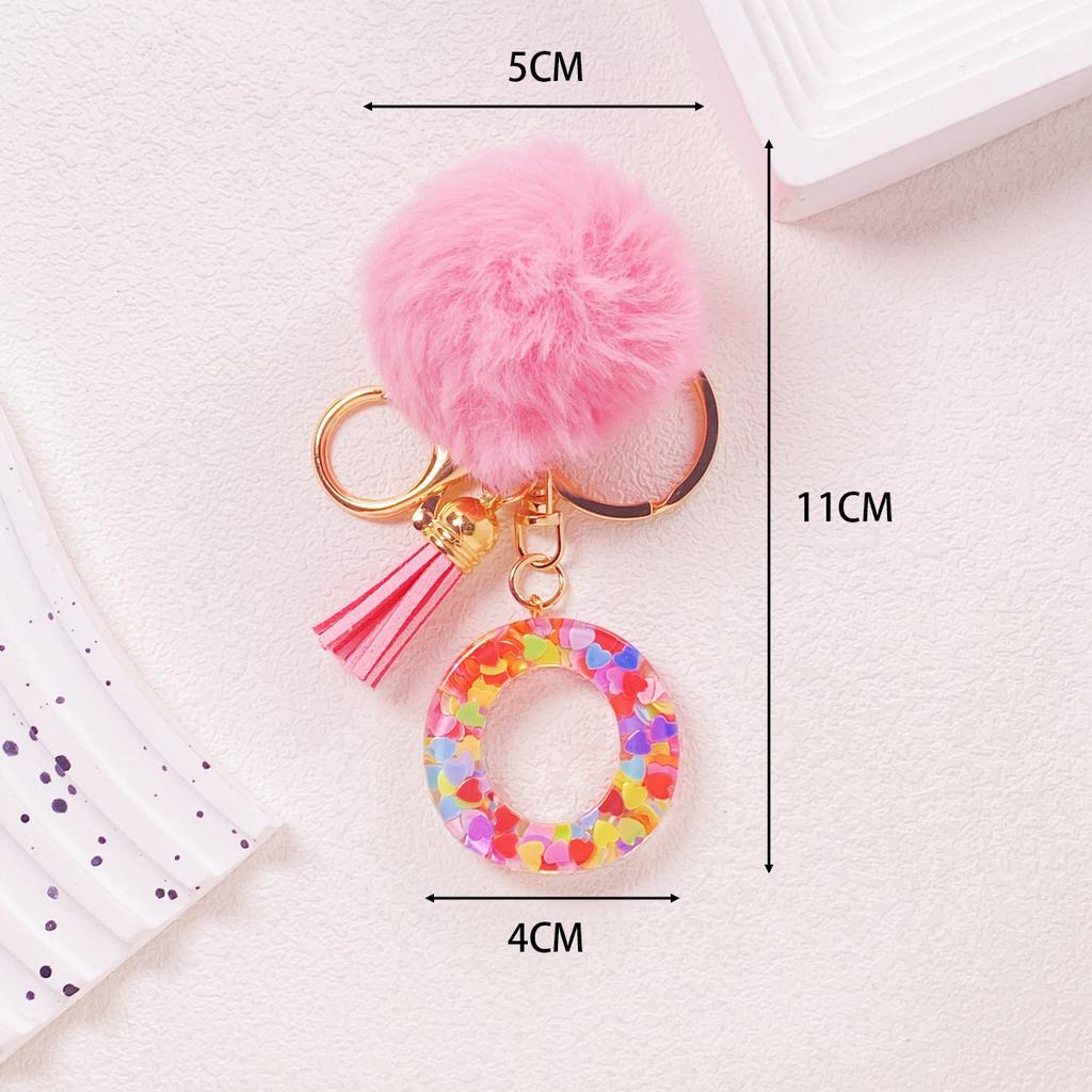Trend Acrylic Pink Pompom Glitter 26 Initials Letter Keychain With Fluffy Resin Alphabet Charms Key Pendant Party Gift