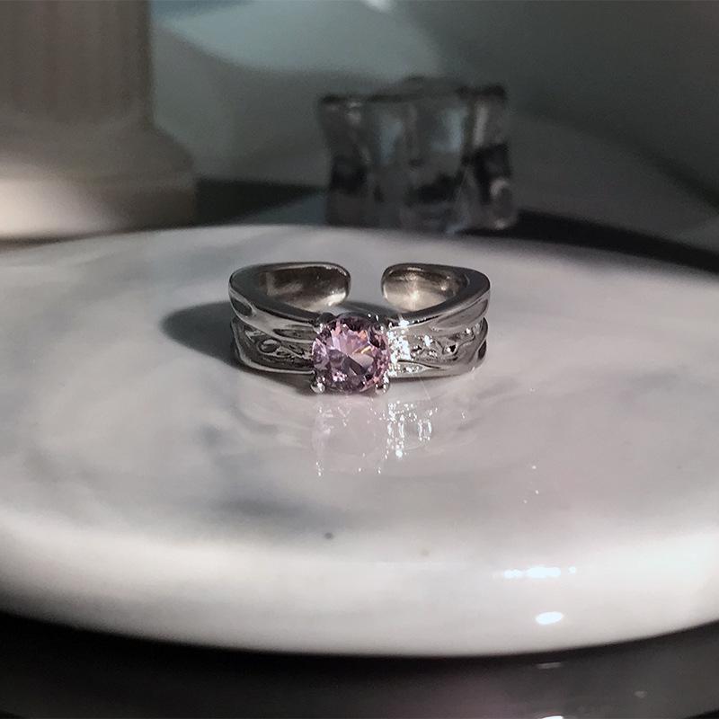 Sweet Pink Diamond Heart Adjustable Ring - Cool, Elegant, Inlaid Gems, High-End Design