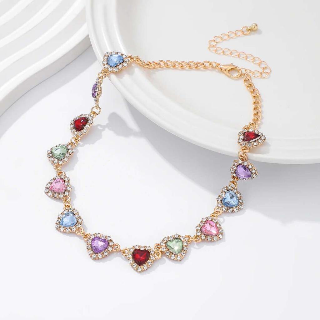 IngeSight.Z Exquisite Luxury Love Heart Necklaces Women Creative Colorful Rhinestone Choker Hiphop Shiny Clavicle Chain Jewelry