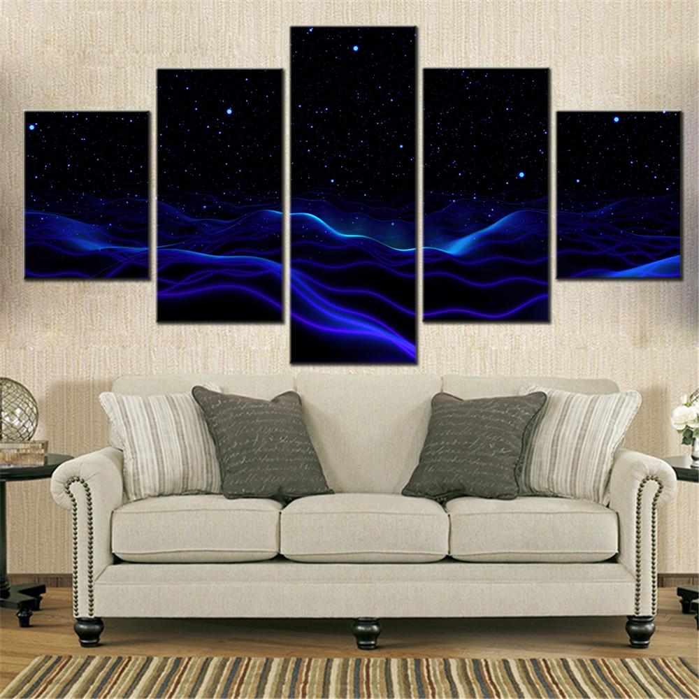 5 Pieces Canvas Wall Arts Landscape Poster Painting Nature Night Sky Surreal Wallpaper Picture Printing For Living Room Mural