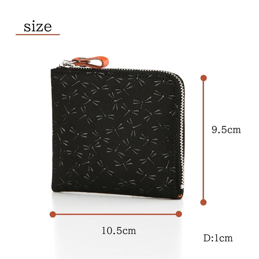 Inden HISOCA Traditional Craft Koshu Inden Deerskin Lacquer Original Brand Coin Purse Black with Black Lacquer Dragonfly [Indenya] [No.9406] [1-008]