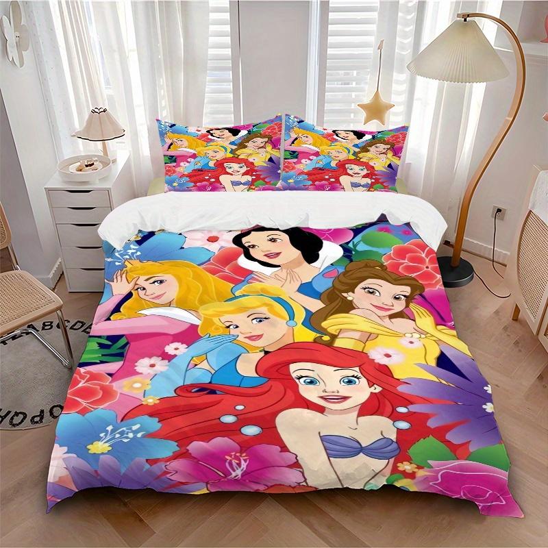 3pcs Disney Princesses Floral Bedding Set, Including 1 Quilt Cover and 2 Pillow Shams, Without Filling, Soft and Comfortable Home Bedroom W033