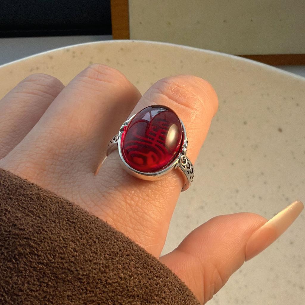 925 Sterling Silver Rings for Women Couple Minimalist Handmade Simple Red Big Stone Ring Fine Jewelry Gift Prevent Allergy