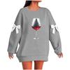 Ladies' Christmas Printed Bow Round Neck Long Sleeved Loose Pullover Sweater Sweatshirt Top