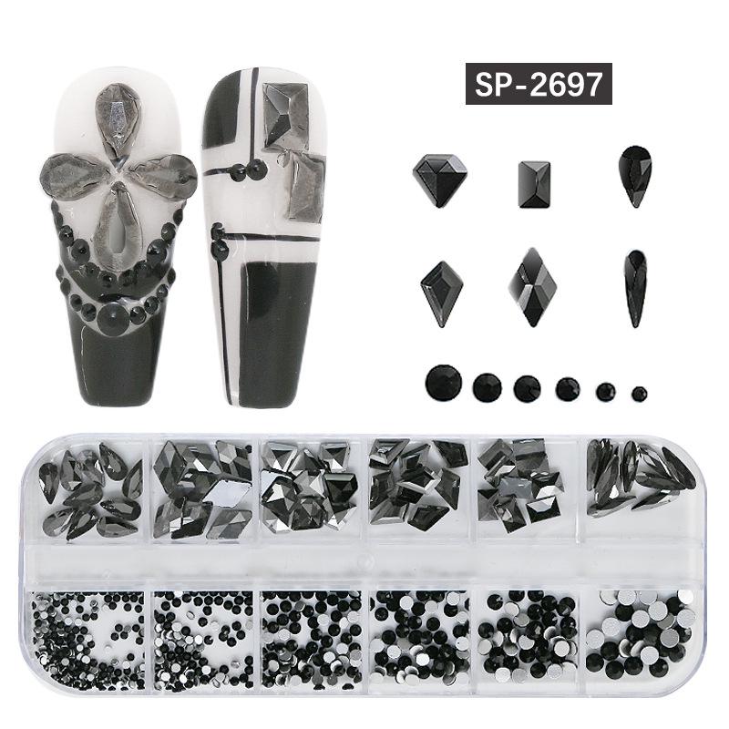 12-Grid Irregular Transparent AB Glass Diamonds for Nail Art