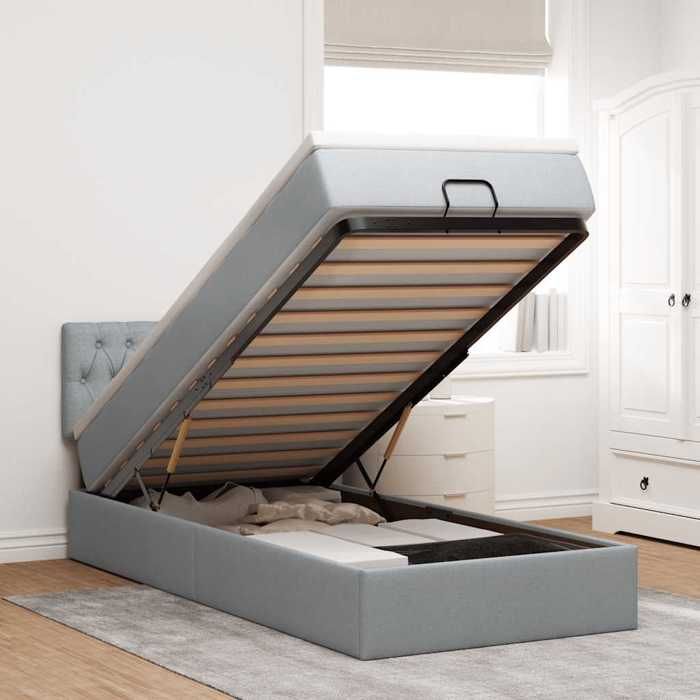 VidaXL Ottoman Bed with Mattress Light Grey 90x200 Cm Fabric 3311511
