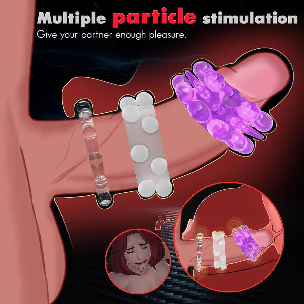 Penis Rings Cock Rings Set,Cock Ring Sleeve Penis with 3D Beads for Couple Sex, Soft Stretchy Penis Toy Mens Sex Toy 3Pcs Purple