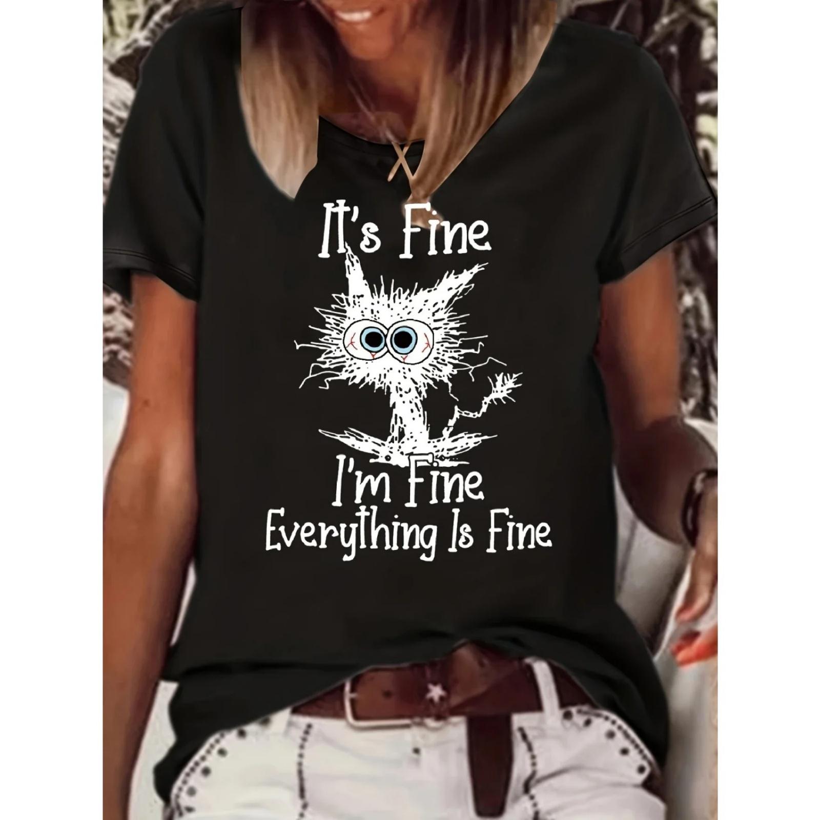 

Cat & Letter Print T-Shirt, Short Sleeve Crew Neck Casual Top For Summer & Spring, Women s Clothing XXXXXL різнокольоровий