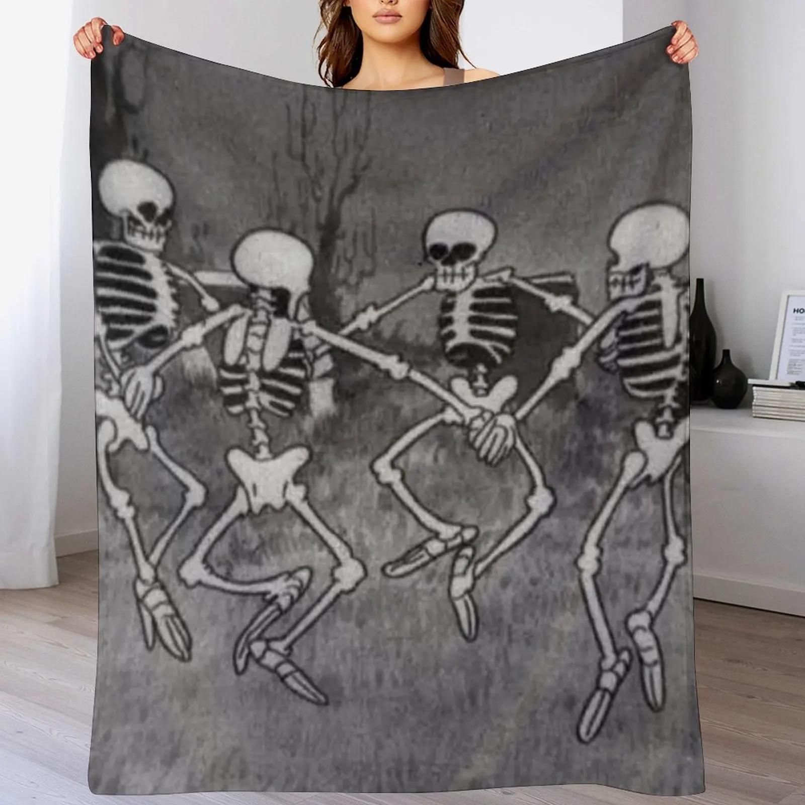 Old Cartoon Dancing Skeletons Throw Blanket Thin Soft Blanket for Summer Night Sleeping Size: 75*100cm, Weight: 230 GSM
