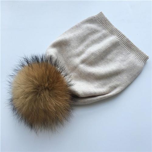 Real Raccoon Fur Pom Pom Knitted Hat Women Beanies Cashmere Winter Hat Female Girl Cotton Skullies Wool Beanie Hat