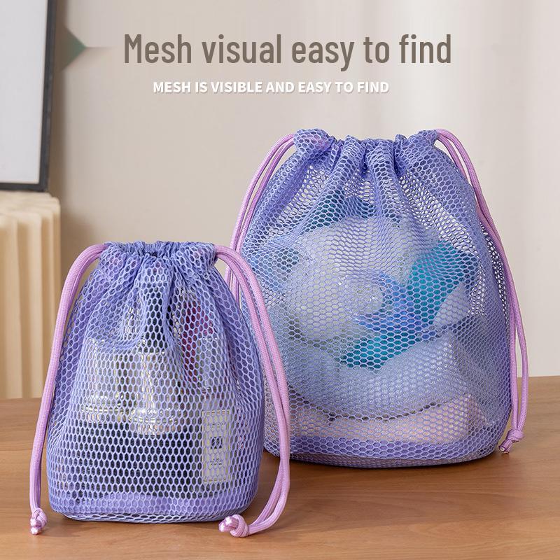 Dopamine Round Bottom Mesh Toiletry & Travel Bag - Outdoor Makeup, Fitness & Swimming Drawstring Bag