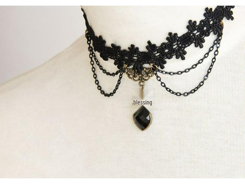Lace Flower Gem Choker - Women's Fashion Necklace for Nightclubs and Bars