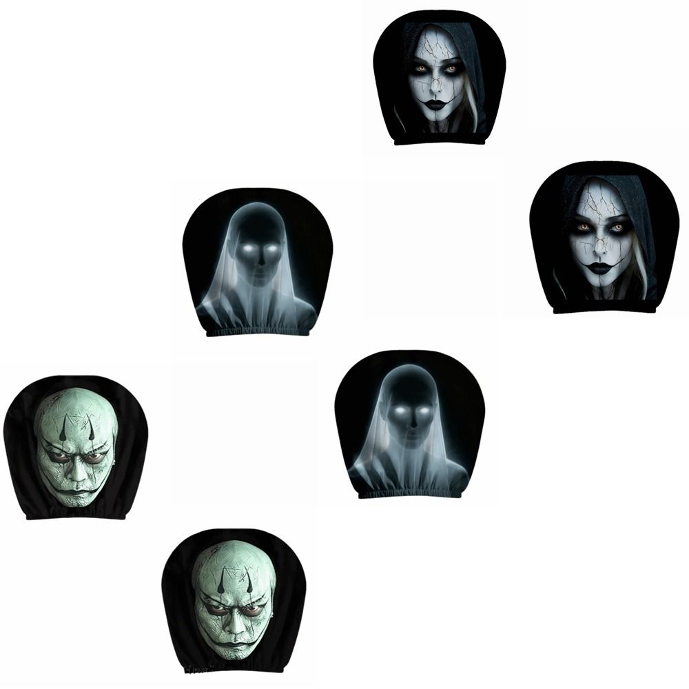 2 Stuks Spook Auto Hoofdsteunhoezen 2D Stretch Nekkussenhoes Donkere Stijl Hoofdsteunhoezen Universele Pasvorm