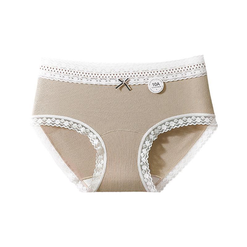 Ladies Spring and Autumn Pure Cotton 10 Antibacterial Extended Crotch Antibacterial No Scar Mid-waist Triangle Briefs