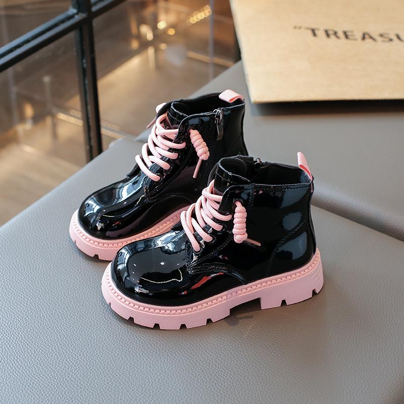 

Girl s Autumn Boots Patent Leather Platform Zipper Sweet Kids Short Boot Fashion Mid-Calf Solid Color Daily Children Shoes 27