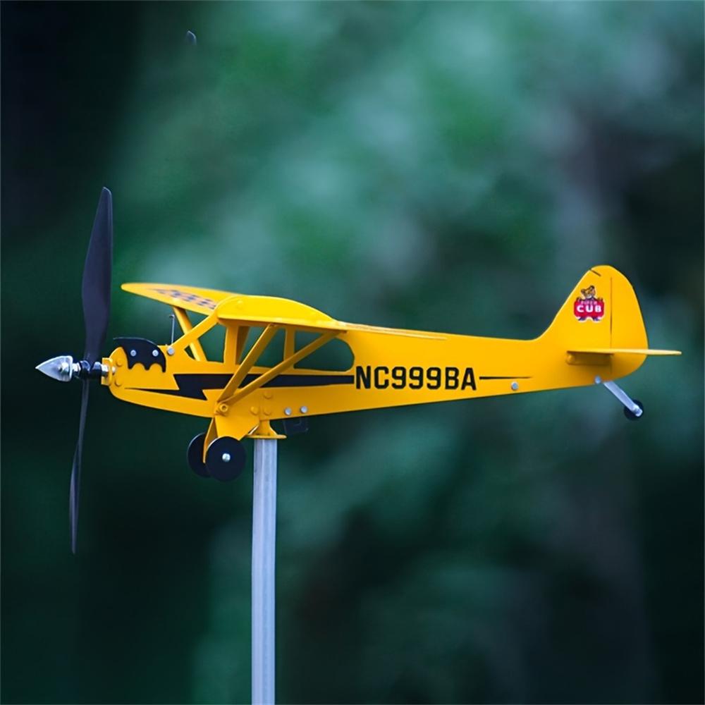 Piper J3 Cub Wind Spinner Plane Metal Airplane Weather Vane Outdoor Roof Wind Direction Indicator WeatherVane Garden Decor