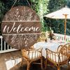 Rustic Floral Welcome Round Wooden Hanging Sign, Farmhouse Front Door Decor, 2D Flat Wooden Wall Ornament
